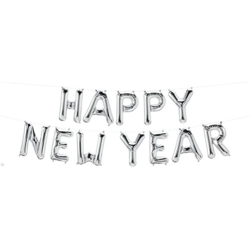 16 inch Silver Happy New Year Letter Balloon Kit - AIR FILL